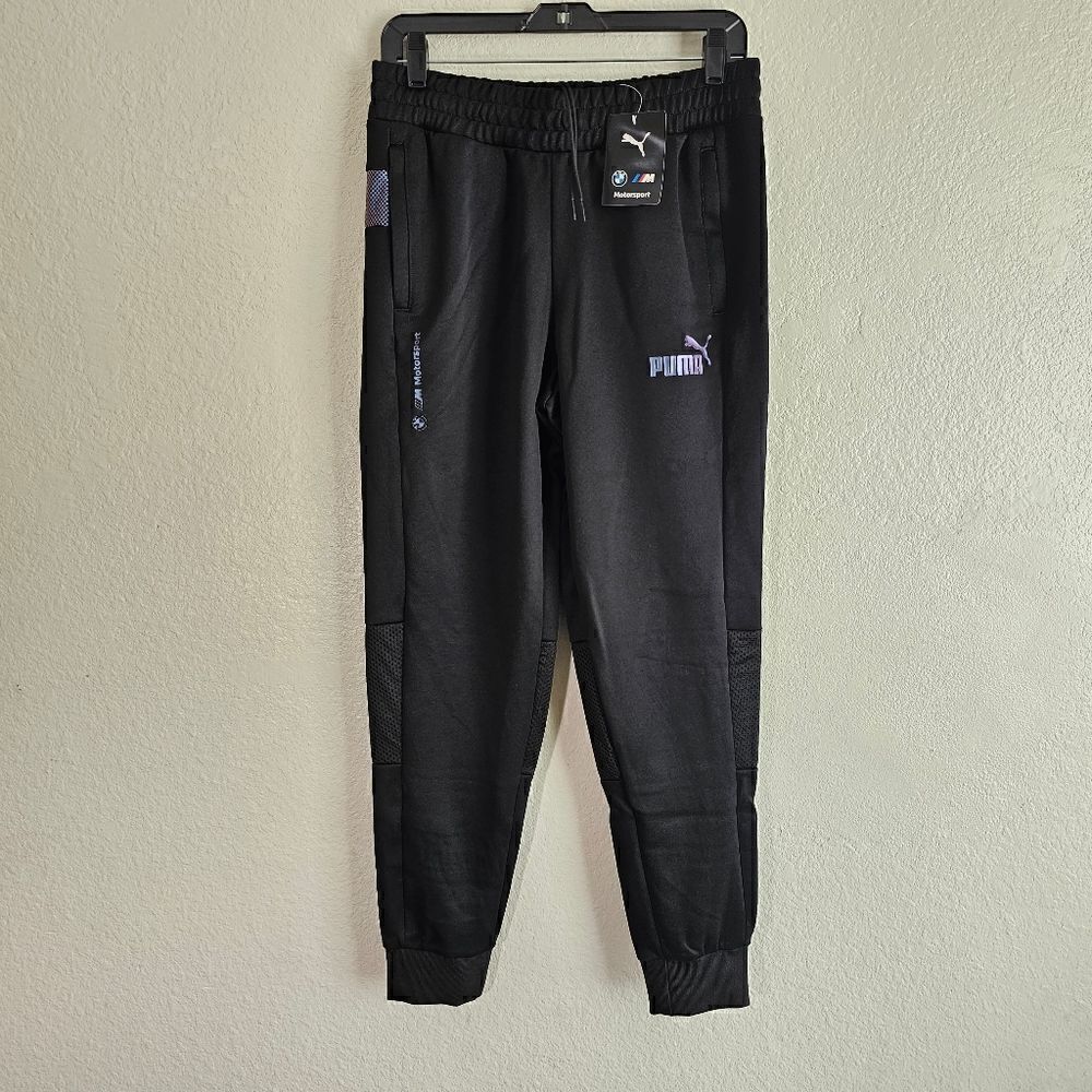 Puma BMW Race Pants Joggers Men's M Metal Energy Black Blue 536418-01 Fleece New